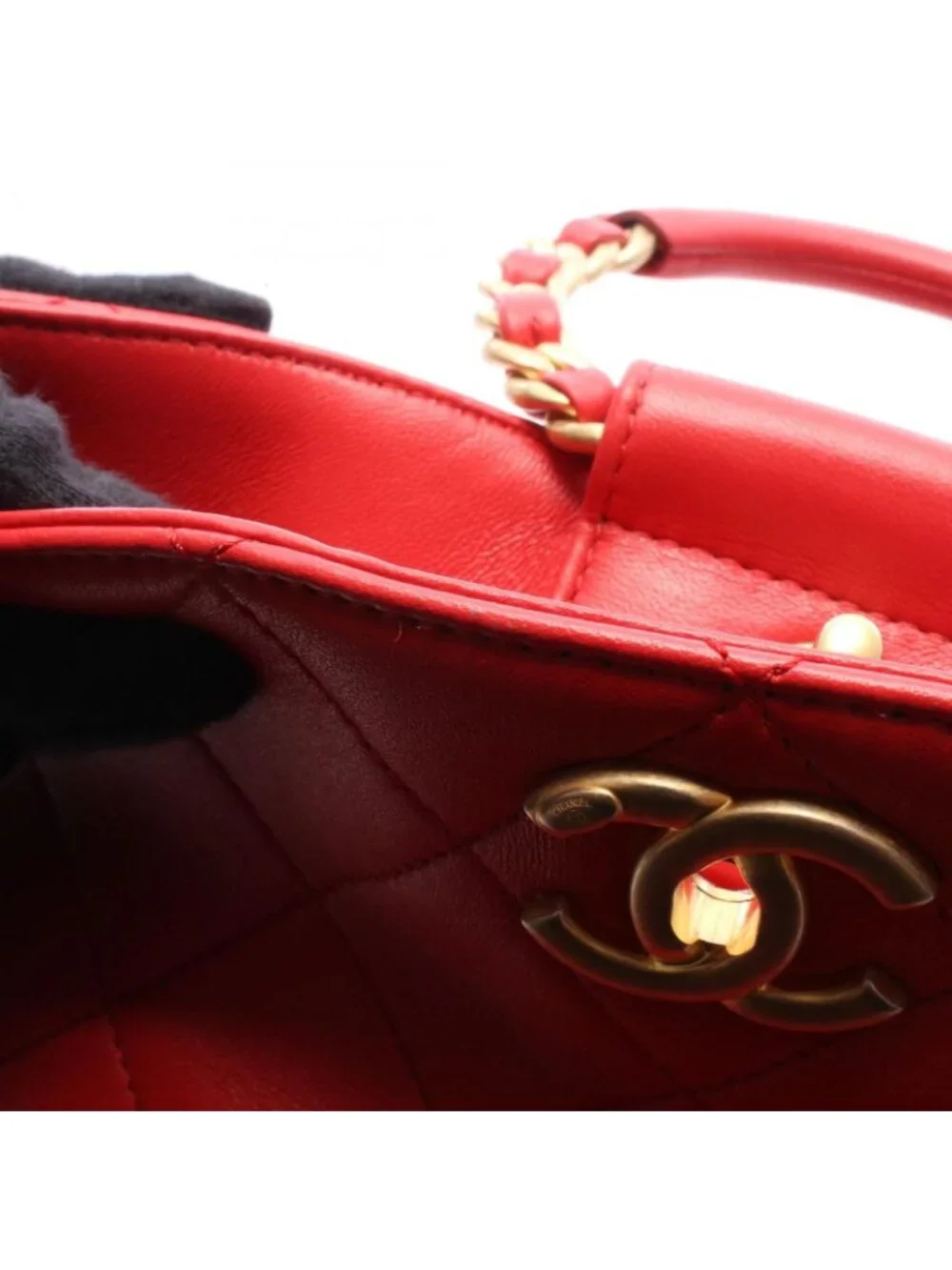 Chanel Backpack Quilted Loop Handle Red Skin Chain